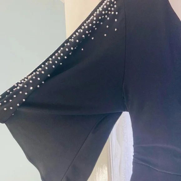 Black dress with beaded slit sleeves. Size L MSK - Picture 6 of 8